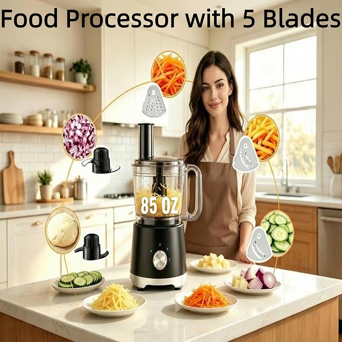 Simple Deluxe 10.5 Cup Food Processor, Multi-Functional Vegetable Choppers Food Grinder with Slicing Shredding Chopping Kneading, Suitable for Smoothie Fruit Dough, 2.6QT, Classic Black