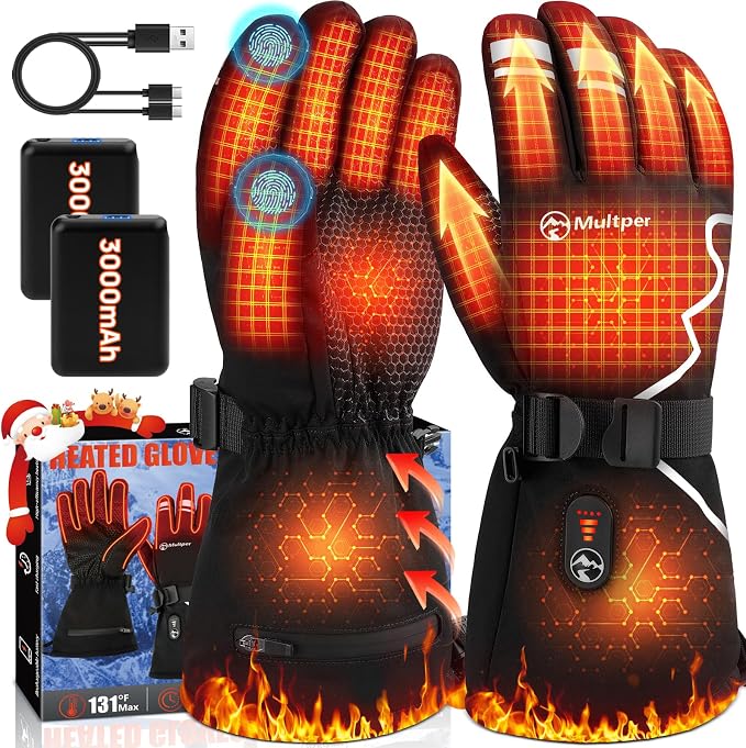 Heated Gloves for Men Women, 7.4V Rechargeable Hand Warmer Gloves with Touchscreen, Waterproof Non-Slip Electric Heated Glove for Winter Outdoor Work Motorcycling Skiing Hiking Fishing Arthritis Hands