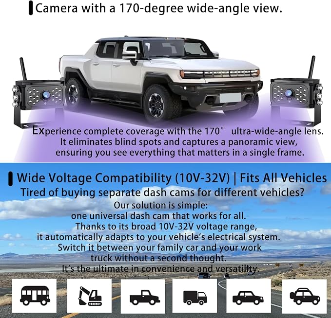 Wireless Backup Camera – Plug & Play, Pre-Wired for Furrion, 4-Channel Split-Screen, 1080P HD 7" Monitor, Wide View & Night Vision & Recording, for Trailer/Camper/Motorhome (2 Camera)