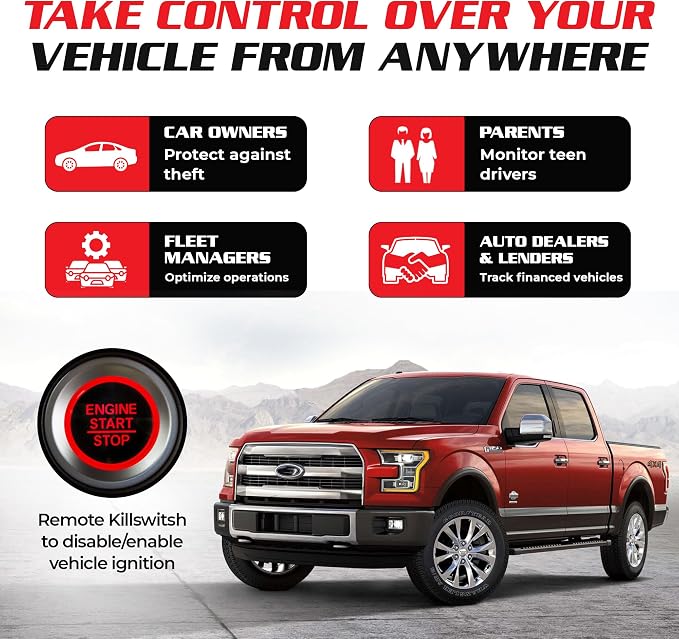 Spy Spot GV53MG 4G LTE GPS Vehicle Tracker with Remote Starter Disable Kill Switch, Real-Time Tracking & Geo-Fence Alerts, 6-Month History, US CA MX Coverage, SIM Included, Subscription Required