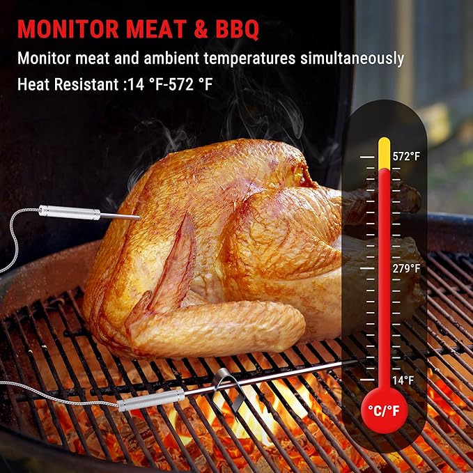 TempPro 500FT Wireless Meat Thermometer for Grilling and Smoking with 2 Probes, Smoker BBQ Kitchen Food Digital Thermometer for Meat Turkey Cooking Gift for Dad Him Husband (Previously ThermoPro)