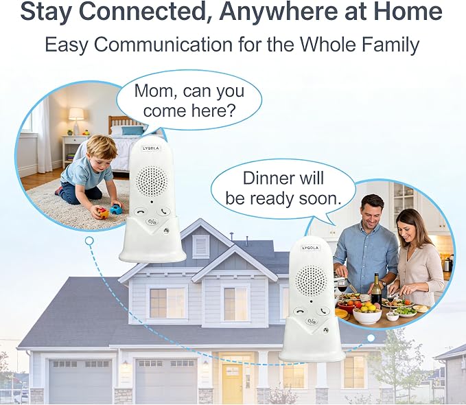 Wireless Intercom System for Home, Long Range 2-Way Voice Intercom for Room-to-Room Communication, Portable Intercoms for Seniors, Home, Office (2-Pack)