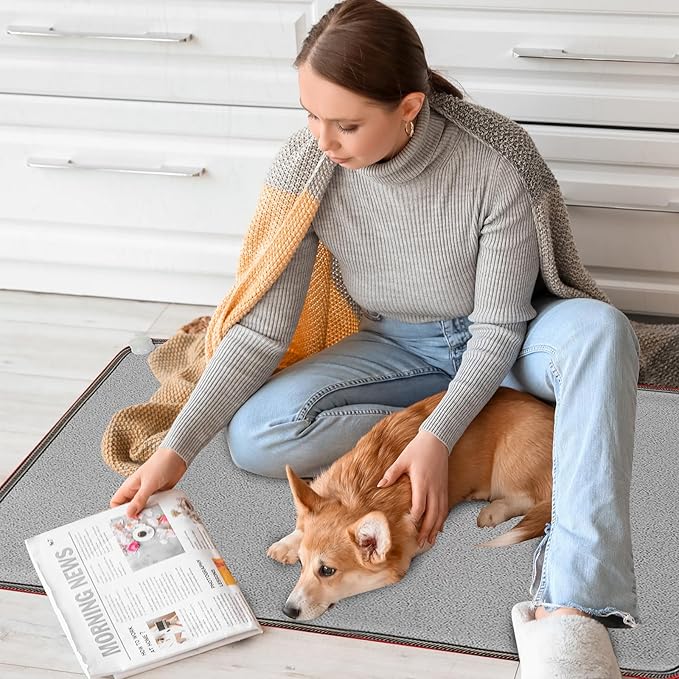 QOUBAI PVC 110V Heated Floor Mat Heater for Foot Warmer Under Desk 31.5 x 20 Inch Electric Heating Pad Energy Saving Carpet Pad Indoor Floor Heated Rug for Home Office Bathroom House Gray