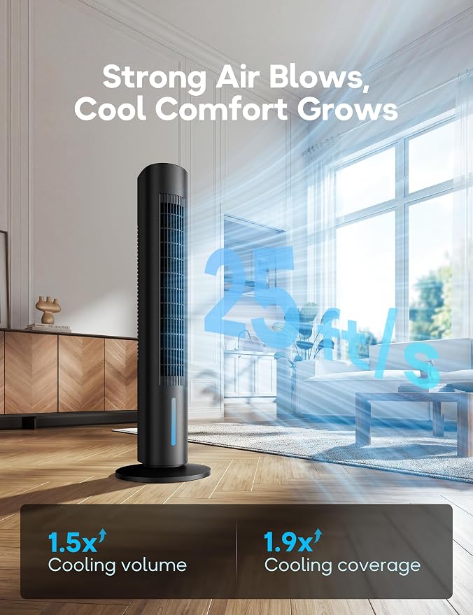 Windowless Portable Air Conditioner, 35.1" Evaporative Air Cooler for Room No Window, 7H Timer, 4 Modes, Remote Control, 140° Max Oscillating, Large Water Tank, Quiet AC Unit for Bedroom, Black