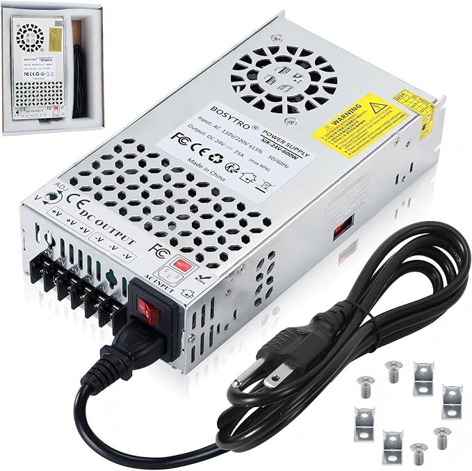 24V 25A 600W DC Switching Power Supply, Universal Transformers AC110V/220V (SMPS), Upgraded Output Port with Power Cord, 24 Volt Power Supply for 3D Printer, CCTV Camera Security System