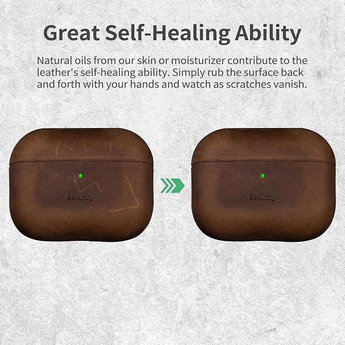 Belemay Handcrafted Crazy Horse Leather Case for AirPods Pro 3rd Gen (2025), Vintage Aesthetic, Two-Tone Effect, Unique Patina, Compatible with MagSafe, Compatible with Airpods Pro 3, Rustic Brown