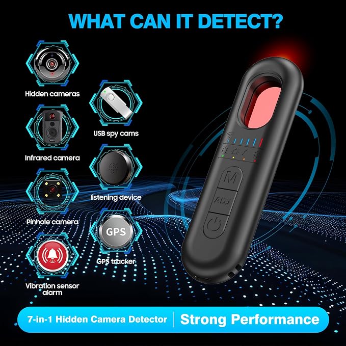 AI Hidden Camera Detector 2026 Upgraded, Anti-Spy Bug Detector, GPS Tracker & Listening Device Detector, RF Signal Scanner for Hotel, Airbnb, Office, Home, Car, Bathroom, Travel Security