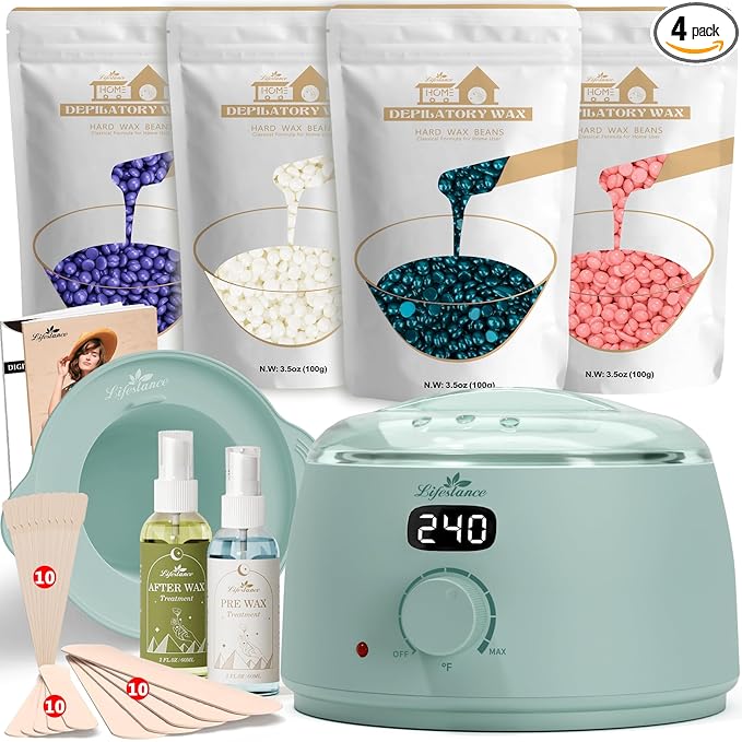Lifestance Waxing Kit for Women & Men - L3 VelviMint Digital Warmer | Silicone Wax Pot Liner, Hair Removal Kit with 14.1oz Hard Wax Beads & Oil Spray, Professional for Brazilian Bikini Face Leg