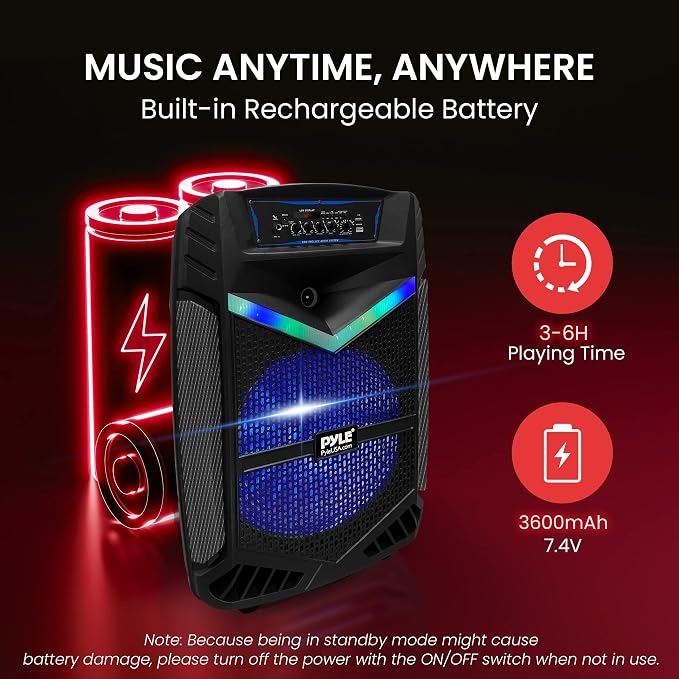 Portable Bluetooth PA Speaker System - 1200W Rechargeable Outdoor Bluetooth Speaker Portable PA System w/ 15” Subwoofer 1” Tweeter, Recording Function Mic in Party Lights USB/SD Radio