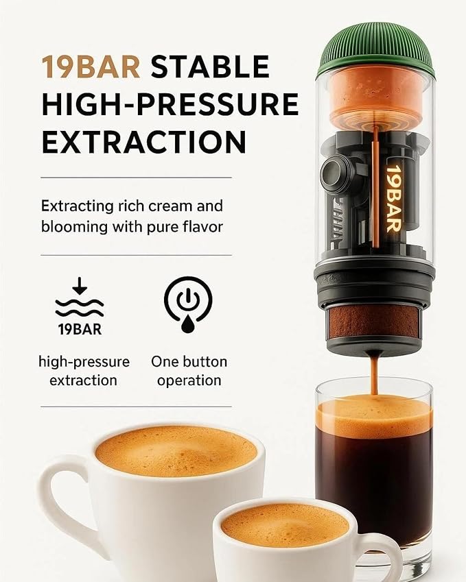 Portable Espresso Machine, 2-in-1 Hot/Cold Brew & Fast Self-heating with USB-C,Travel Coffee Maker with 7800mAh for Camping RV Hiking Compatible with NS Capsules & Ground Coffee Green