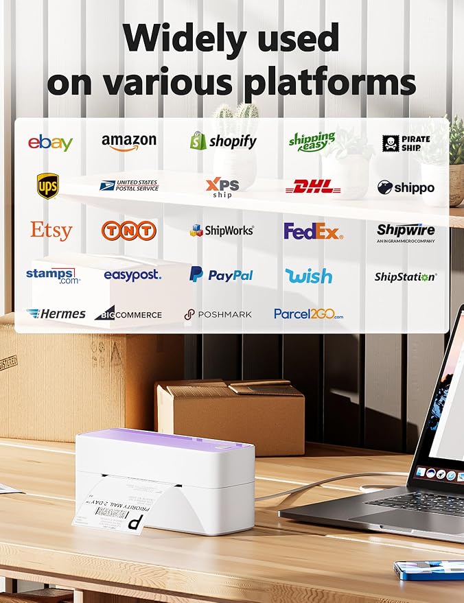 Phomemo Bluetooth Thermal Label Printer, 241BT 4X6 Wireless Shipping Label Printer for Small Business with 2.25"x1.25" White Thermal Labels 1000 Sheets/Roll