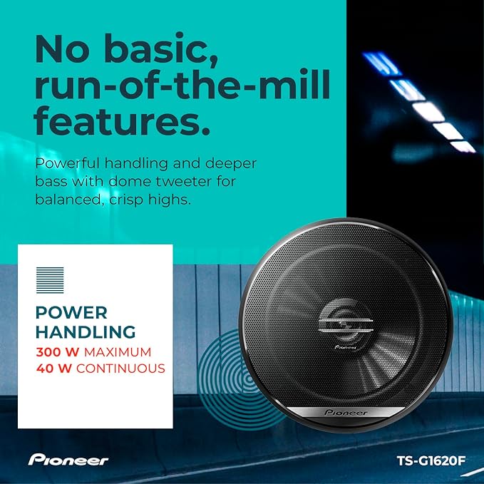 Pioneer G-Series TS-G1620F 6.5” 2-Way Speakers (Pair) – 300W Max, Balanced Sound + Smooth Treble, Great Stock Replacement, High-Efficiency Speaker Designed for OEM Power