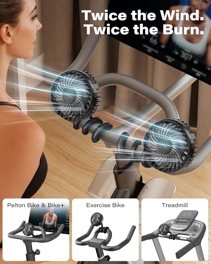 A2C Rechargeable Treadmill Fan for Peloton Bike & Exercise Bike [4000mAh], Portable Fan with 16.5" Long Bendable Arm, 3 Speed, 360° Rotation, Accessories for Peloton Fit Bike, Bike+ or Tread [2-Pack]