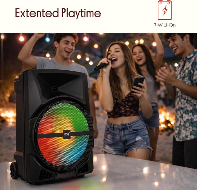 Pyle Wireless Portable PA Speaker System - 800W Powered Bluetooth Indoor & Outdoor DJ Stereo Loudspeaker with MP3 AUX 3.5mm Input, Flashing Party Light & FM Radio-PPHP1244B,Black