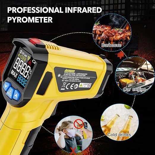 Infrared Thermometer Gun - INSTRODOTS Digital Laser Thermometer emperature Gun with Adjustable Emissivity & Max Value, -58°F~1472°F Non-Contact Surface Thermometer for Cooking, Freezer, Pizza, HVAC