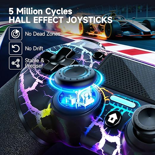 AceGamer 2 Pack for PS4 Controller, Hall Effect Joysticks & Programmable Back Buttons, Wireless Controller for PS4/Pro/Slim/PC, RGB Light/Turbo/Vibration/Motion/3.5mm Audio Jack!