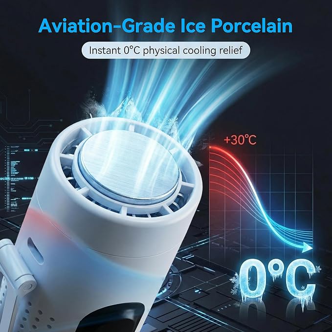 Portable Handheld Fan with Ice Cooling Plate, 3 in 1 Mini Personal Fan with Light & Clip, 5 Speed Rechargeable Fan with LED Display & Hidden Stand, Hands Free Camping Fan for Travel, Desk (White)