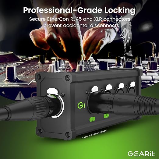 GEARit XLR Over Ethernet Adapter, 4 Channel XLR Over Cat5/Cat6 Snake Extender Box, Ethercon-Compatible RJ45 to XLR Adapter for 3-Pin DMX and Analog Audio, Supports 48V Phantom Power(1 Pair)