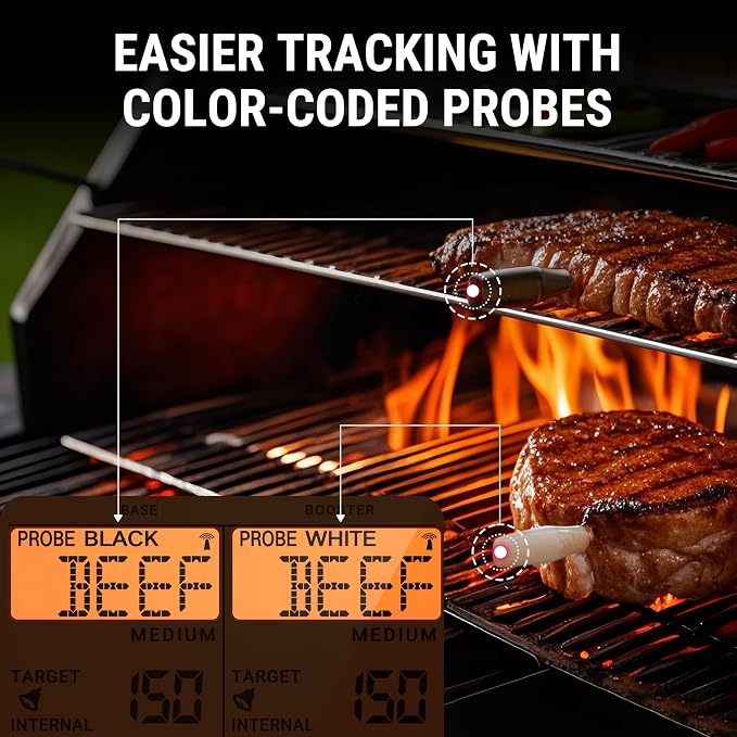 ThermoPro TempSpike 2000FT Wireless Meat Thermometer with 2 Ultra-Thin Meat Probe, Smart Meat Thermometer Digital Wireless for Rotisserie, Smoker, BBQ, Grill Kitchen Cooking Gift for Dad Him Husband