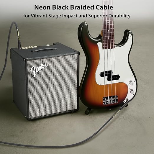AA AUDIO ACCESSORY Pro Series Guitar Cable 20 ft, Gold-Plated Neutrik REAN Connector, 18 AWG 99.99% OFC, Low Capacitance Straight to Right Angle 1/4 Inch Instrument Cable for Fender Electric Guitar