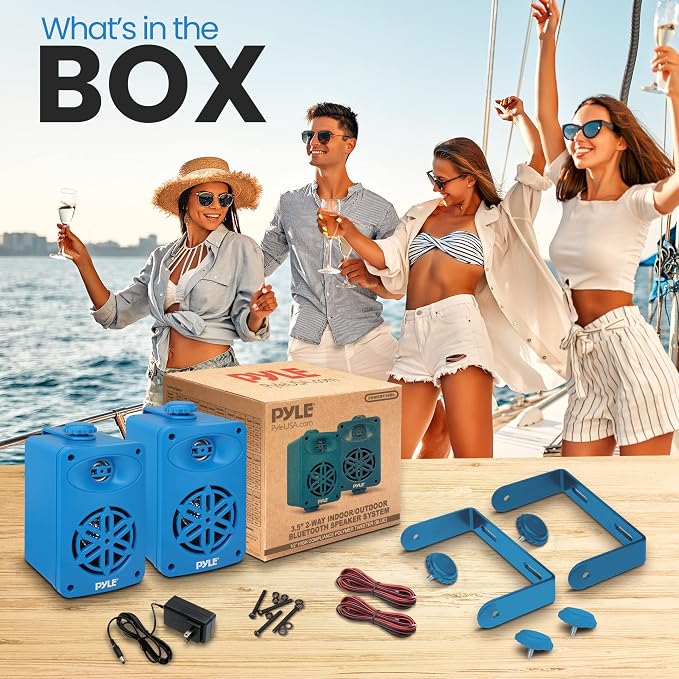 PyleUsa Bluetooth In/outdoor Speakers Pair - 200 Watt Dual Waterproof 3.5” 2-Way Full Range System w/ 1/2” High Compliance Polymer Tweeter - Home, Boat, Marine, Deck, Patio, Poolside - PDWRBT36BL