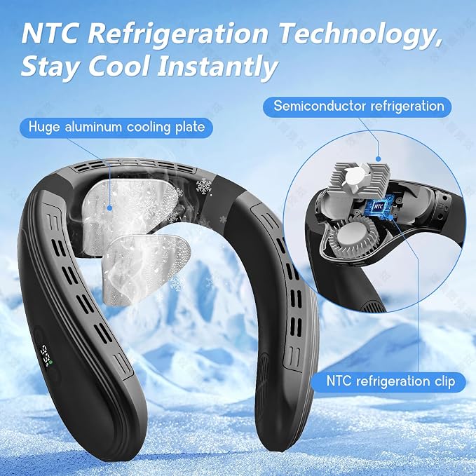 Neck Air Conditioner Fans That Blow Cold Air Cooling Device Wearable Fan, 5200mAh Battery Operated Rechargeable Personal Fan, Black