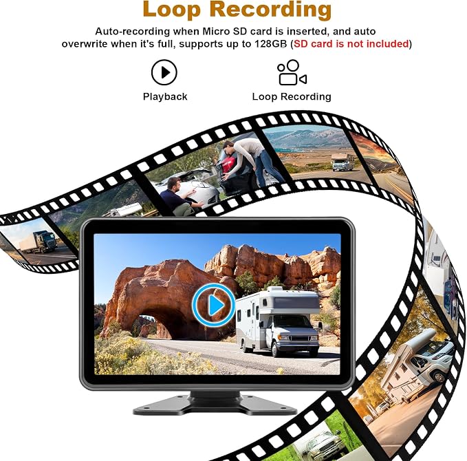 3 Camera Wired Backup Camera System Dash Cam for Truck/RV/Trailer/Bus/Tractor 10.1" Touch Monitor Loop Recording Split Screen 1080P Rear View & 2 Side View Camera Night Vision IP68 Back up Camera