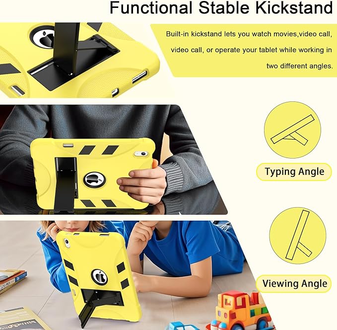 Rantice Military-Grade Tested Case for iPad (A16) 11th/10th Generation(2025/2022), Heavy Duty Shockproof Protective iPad Case with Kickstand & Pencil Holder & Child-Safe Design, Yellow+Black
