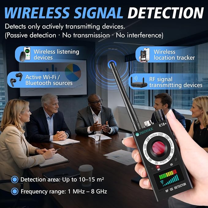 JMDHKK Hidden Camera Detector, Spy Camera Finder, Bug Detector, Magnetic Field Detector, Listening Device Detector – Privacy Protection Tool for Home, Office, Hotel, and Travel Security(Black)