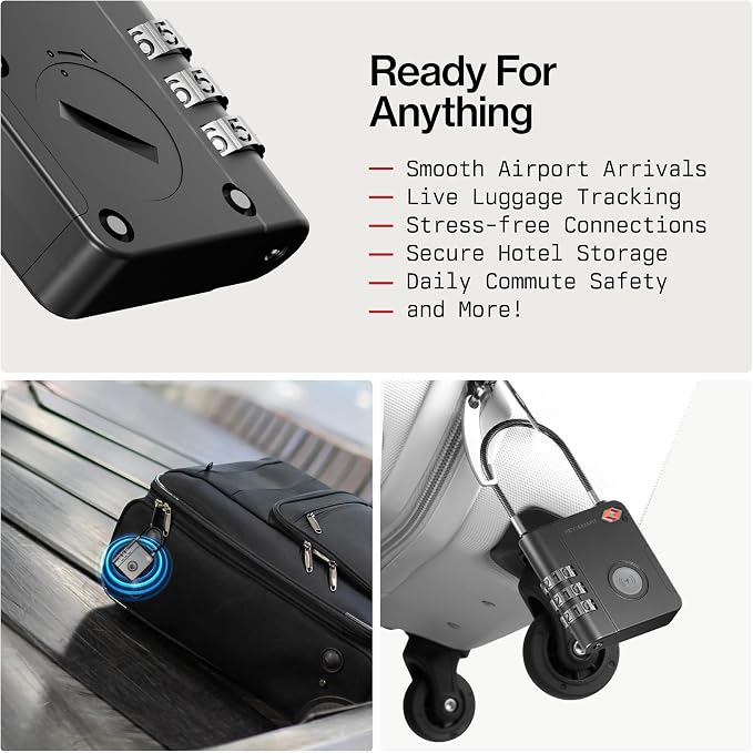 KeySmart SmartLock Tracking Luggage Locks, TSA Locks for Luggage, GPS Tracker, Combination Lock Compatible with Apple Find My App, Best Travel Essentials, Replaceable Non-Rechargeable Battery (1 Pack)