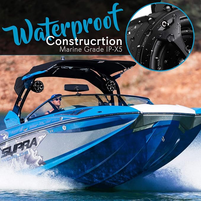 Pyle 800W Marine Speakers with Amplifier - 4" Waterproof Full Range Water Resistant Stereo Tower Speakers System with RCA, AUX, and MP3 Audio Input Cable for ATV, UTV, 4x4, Quad, Jeep, Boat