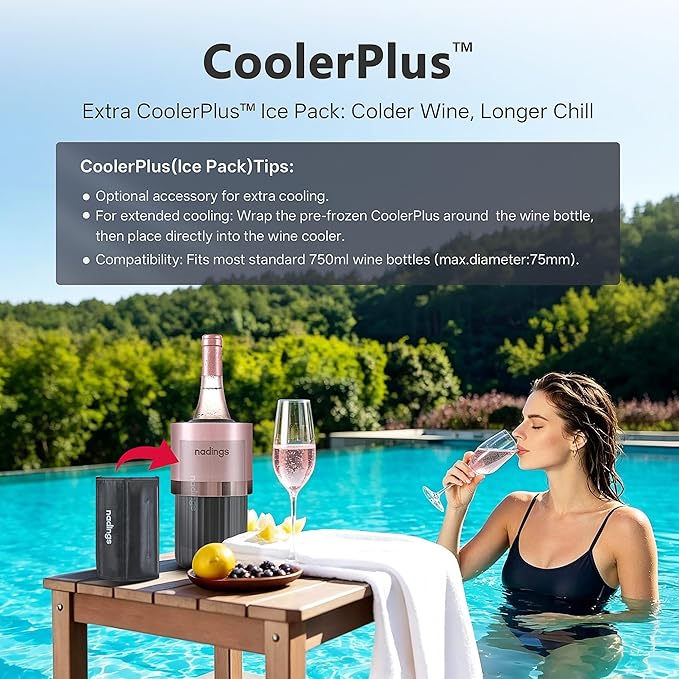 Iceless Wine Chiller, Keeps Cold 6+ Hours, Fits Most Wine Bottles | Vacuum Insulated, 18/8 Stainless Steel, Portable, Fits Most Standard 750ml Wine & Champagne Bottles, Rose Gold