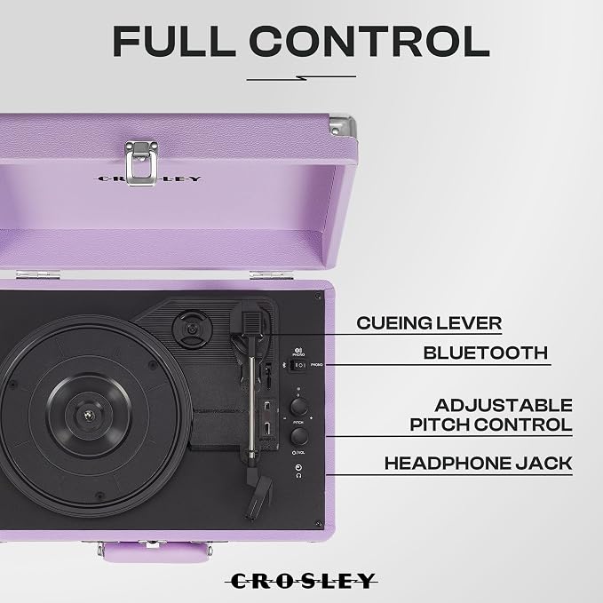 Crosley CR8005F-LN Cruiser Plus Vintage 3-Speed Bluetooth in/Out Suitcase Vinyl Record Player Turntable, Lavender