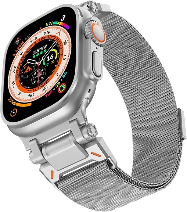 WINGLE Milanese Loop for Apple Watch Band Ultra 3/2/1 Band Ultra 49mm Series 11 10 46mm 45mm 44mm SE 3/2/1 Series 9 8 7 6 5 4 3 Men Women,Parachute-Style Buckle Stainless Steel Mesh Metal iWatch Bands
