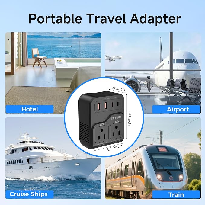 2000W Voltage Converter US to Europe, 220V to 110V Converter for Hair Dryer, 7-in-1 European Travel Plug Adapter with 3AC/2USB-A/2USB-C (PD20W), Travel Essentials