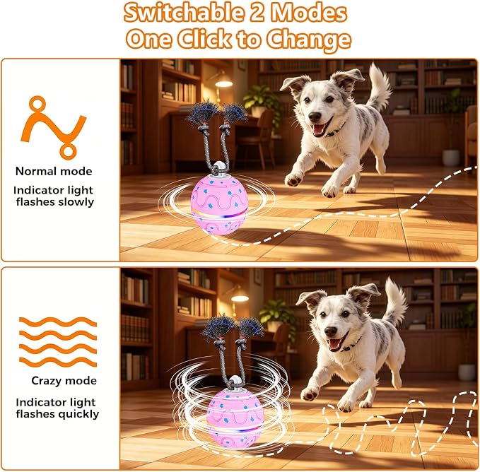 Smart Interactive Dog Ball – Automatic Moving, Bouncing & Rotating Toy for Medium/Large Dogs, E‑TPU Rolling Ball with Normal & Crazy Modes, Bird Sounds, Washable Cover, Type‑C Charging
