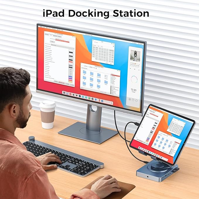 360° Rotating USB C Docking Station for iPad Pro, Tablet, Samsung, Steam Deck, ROG Ally, Legion Go, Msi Claw, etc, 11-in-1 with SD TF 4.0 Reader, 4K@60Hz HDMI, RJ45, Audio, USB A, USB C