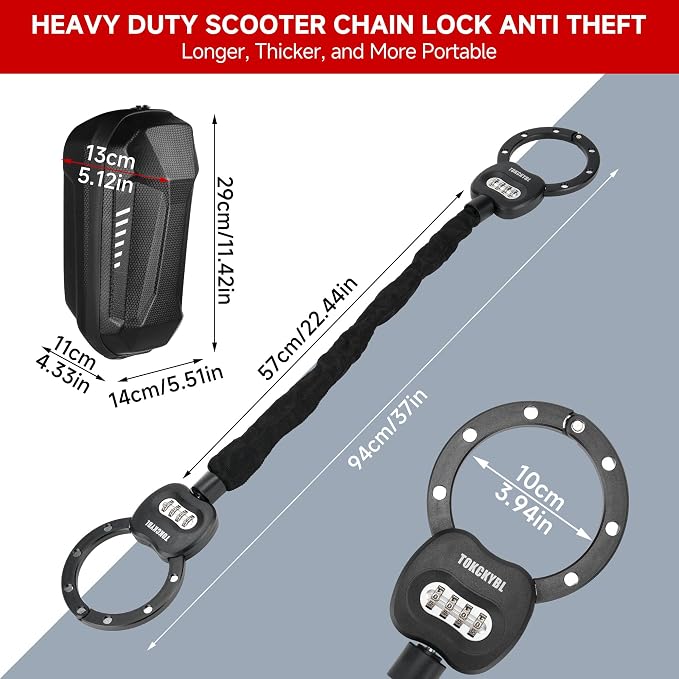 Heavy Duty Scooter Lock - 8mm Anti-Theft Chain Lock with 3 Keys, 94cm Weatherproof Security Lock for Electric Scooters, Bikes, Motorcycles