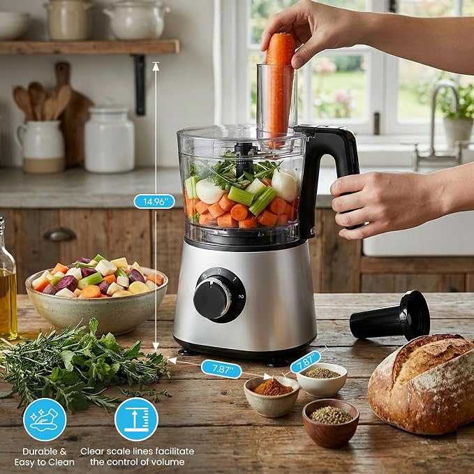 OLIXIS Food Processor with 2 Cups, Electric 1.5L Food Chopper for Meat, Vegetables, Dough, Puree, Shredding & Blending, 2 Adjustable Speeds, Sharp Blades, Safety Lock