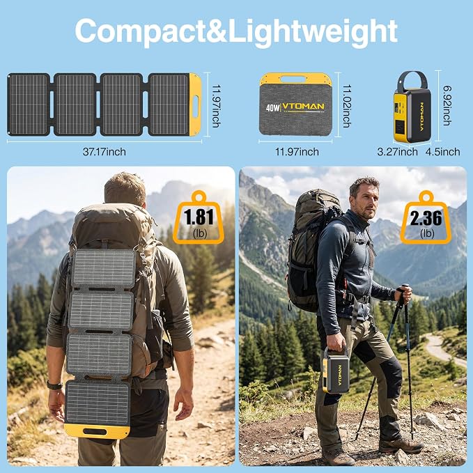 VTOMAN Jump 100 Solar Generator with 40W Solar Panel, LiFePO4 BatteryPortable Power Station & Foldable Solar Panel for Outdoor Camping, Hiking, Cycling, Backpacking, Car Travel