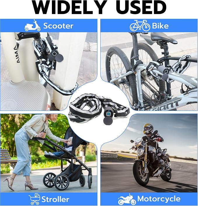 Anweller Scooter Chain Lock, Electric Scooter Accessories, Fingerprint Keyless Biometric Smart Bluetooth App Electronic Digital Heavy Duty Anti Theft Bike Lock
