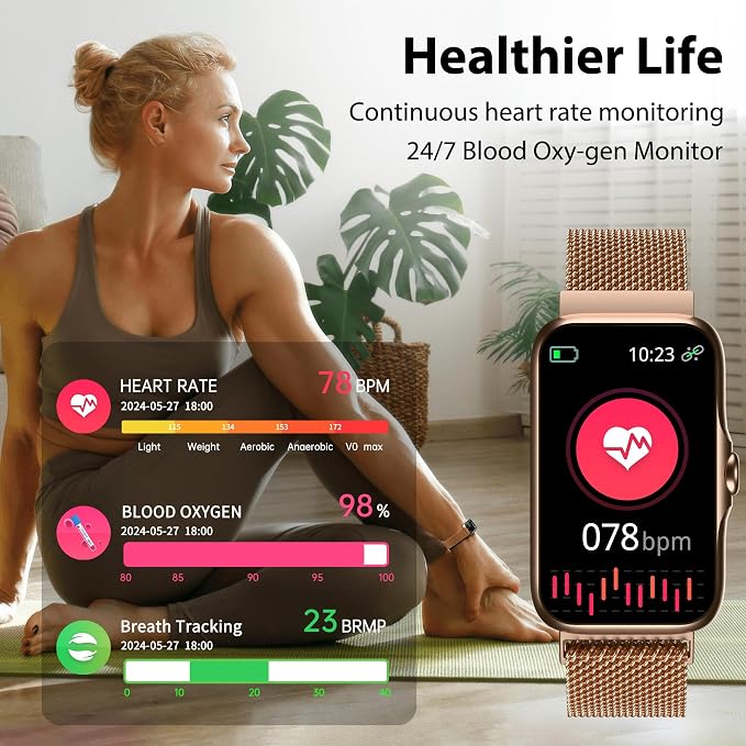Fitness Tracker with 24/7 Continuous Heart Rate, Blood Oxy-gen Monitor, Smart Watch with Sleep Monitor, IP68 Waterproof Activity Tracker Step Counter for Women Men