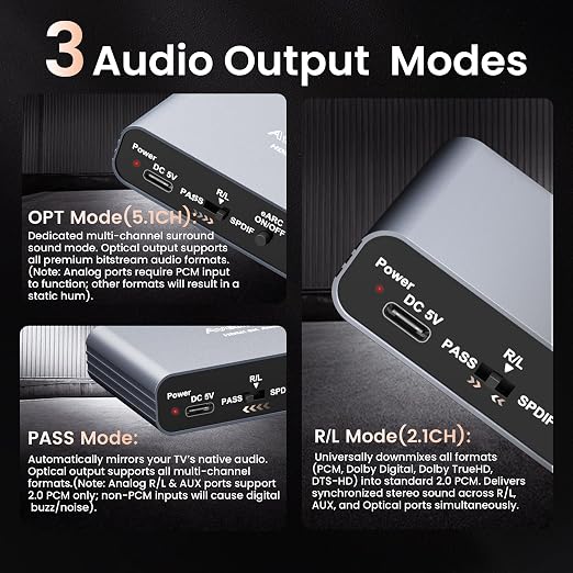 8K eARC HDMI Audio Extractor Converter, 4K@120Hz ARC HDMI Adapter to Optical/SPDIF RCA 3.5mm AUX Audio Adapter Converter Splitter Support LPCM 5.1/DTS/DSD for Laptop/TV Box/DVD/PS5/Soundbar/Speaker