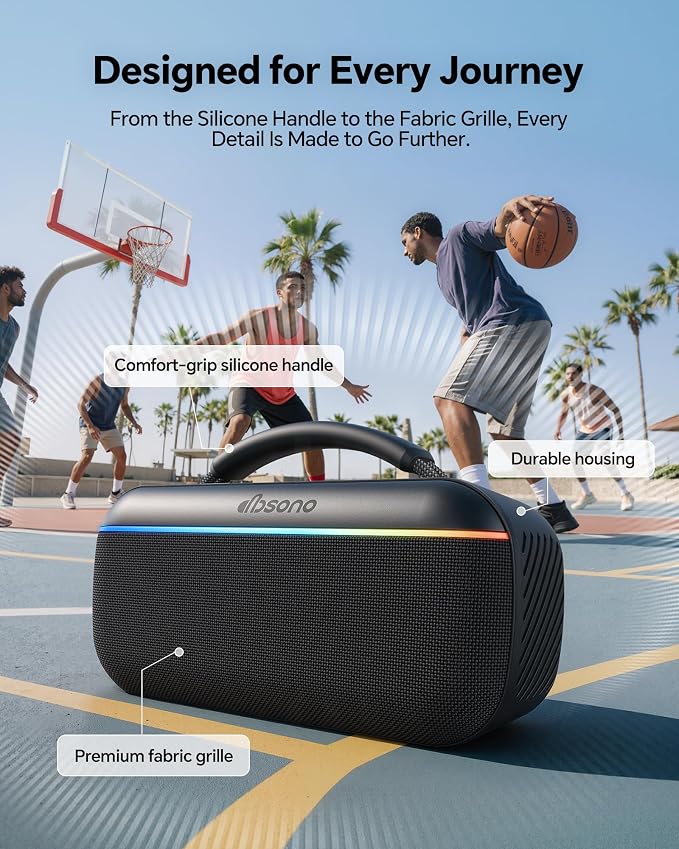 dbsono Portable Bluetooth Speaker Wireless: 100W(Peak) SoundPulse 2.0 with BassBoost, Waterproof Loud Party Speakers, Unlimited Pairing, TWS for Outdoor/Indoor, Beach Vacation Essential, Black