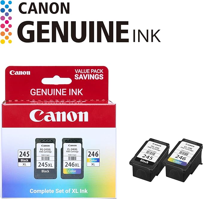 Canon PG-245 XL / CL-246 XL Genuine Ink Value Pack (2 Cartridges), Compatible with iP2820, MG2420/2924/2920/3020/2522/2525, MX492, TS3120/302/302a/202/202a/4520/3320