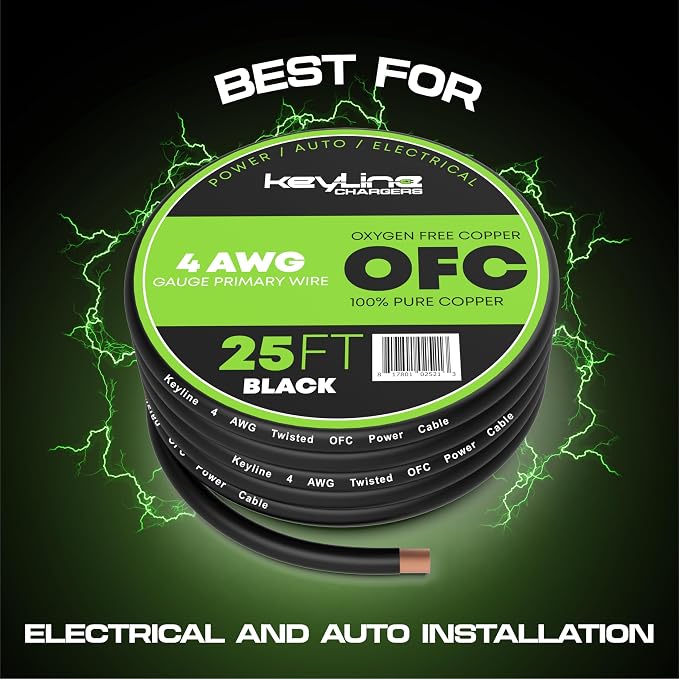 4 Gauge Wire (25ft) AWG Amp Battery Cable for Automotive Electrical Wiring - Oxygen Free Copper (OFC) Welding Cable 4GA - Car Amplifier Power & Ground Cable, Stereo Audio Speakers, RV Trailer Wiring