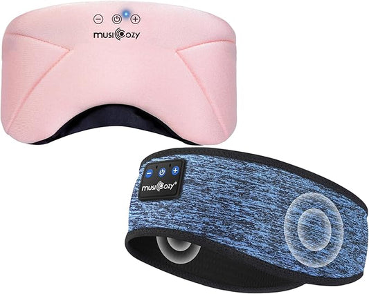 MUSICOZY Bluetooth 5.4 Sleep Headphones Headband, Zipper Washable Eye Mask with HD Stereo Speakers + Wireless Sports Headband, 14H Playtime Music Headphones for Sleeping, Running, Travel, Meditation