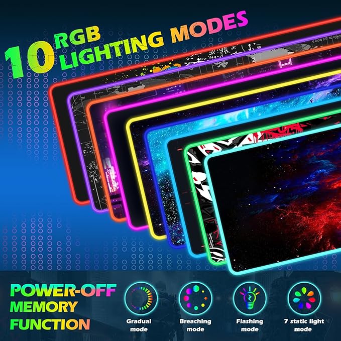 ToLuLu RGB Wireless Charging Gaming Mouse Pad, 7.5/10/15W 10 Light Modes LED Mouse Pad Computer Keyboard Mat Mousepad, 800x300x4MM Extended Large Desk Pad Desk Mat for Gamer, Red Blue Galaxy