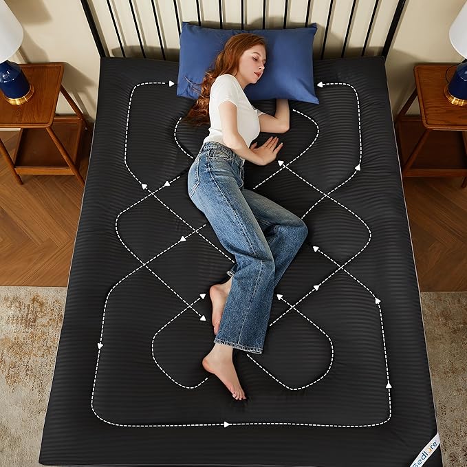 BEDLORE Full Mattress Topper, Thick Pillow Top Pad for Back Pain Relief, Soft Mattress Cover with Deep Pockets 6-15 inch（Black）