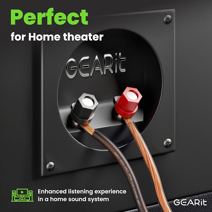 GEARit Speaker Wire 12 Gauge 100 ft,Speaker Cable with Foot Markers & Polarity Markings,12 Gauge Wire for Car Audio & Home Theater Speakers,Audio Cable for DIY Installations,CCA(Black Clear)